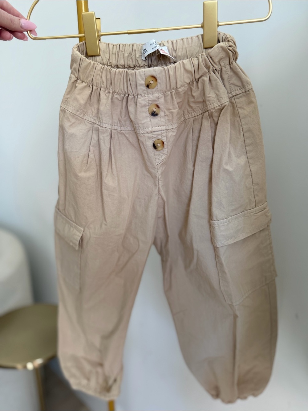 Zara Beige Elastic Waist Cargo Pants